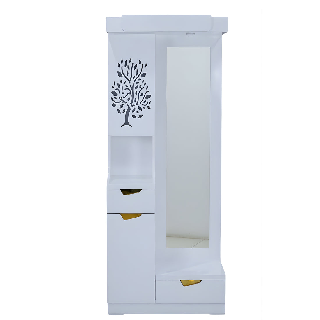 Floral Dressing Table  Glossy White Dressing Unit with Mirror & Storage