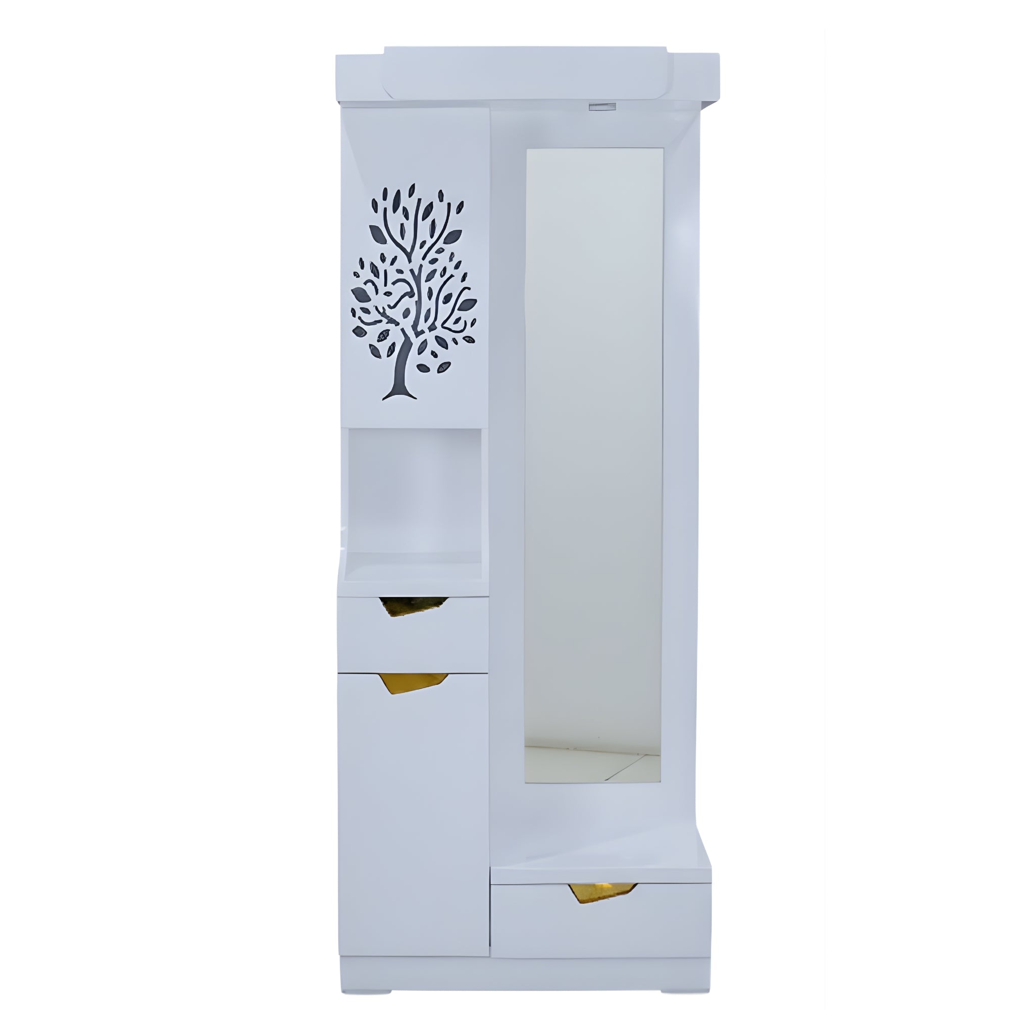 Floral Dressing Table  Glossy White Dressing Unit with Mirror & Storage