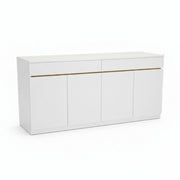 White sideboard with gold accents on a white background