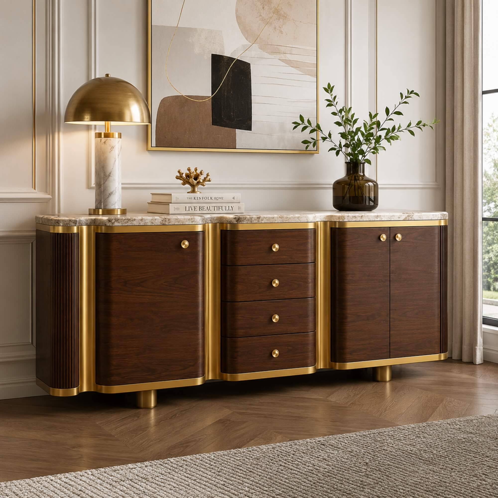 Gulmarg Multiunit with Marble Top – Sculpted Storage with Luxe Finishing
