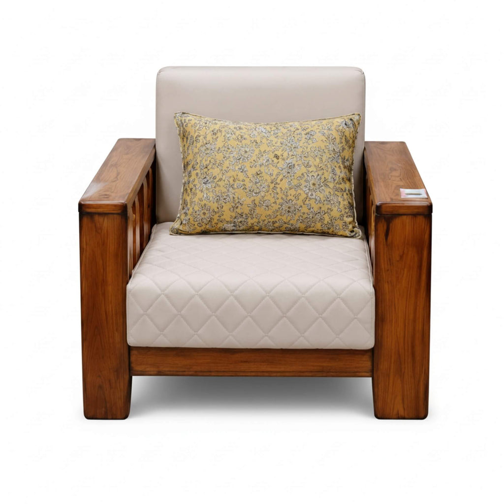 Nicco 1 Seater Sofa- Solid Wood Frame with Quilted Upholstery