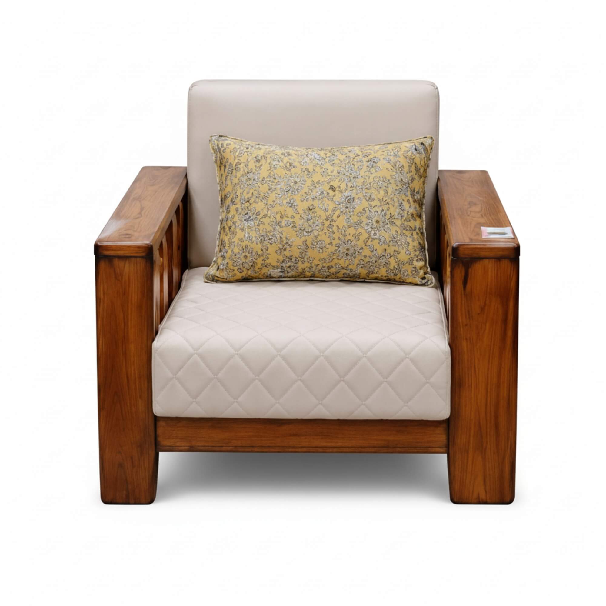 Nicco 1 Seater Sofa- Solid Wood Frame with Quilted Upholstery