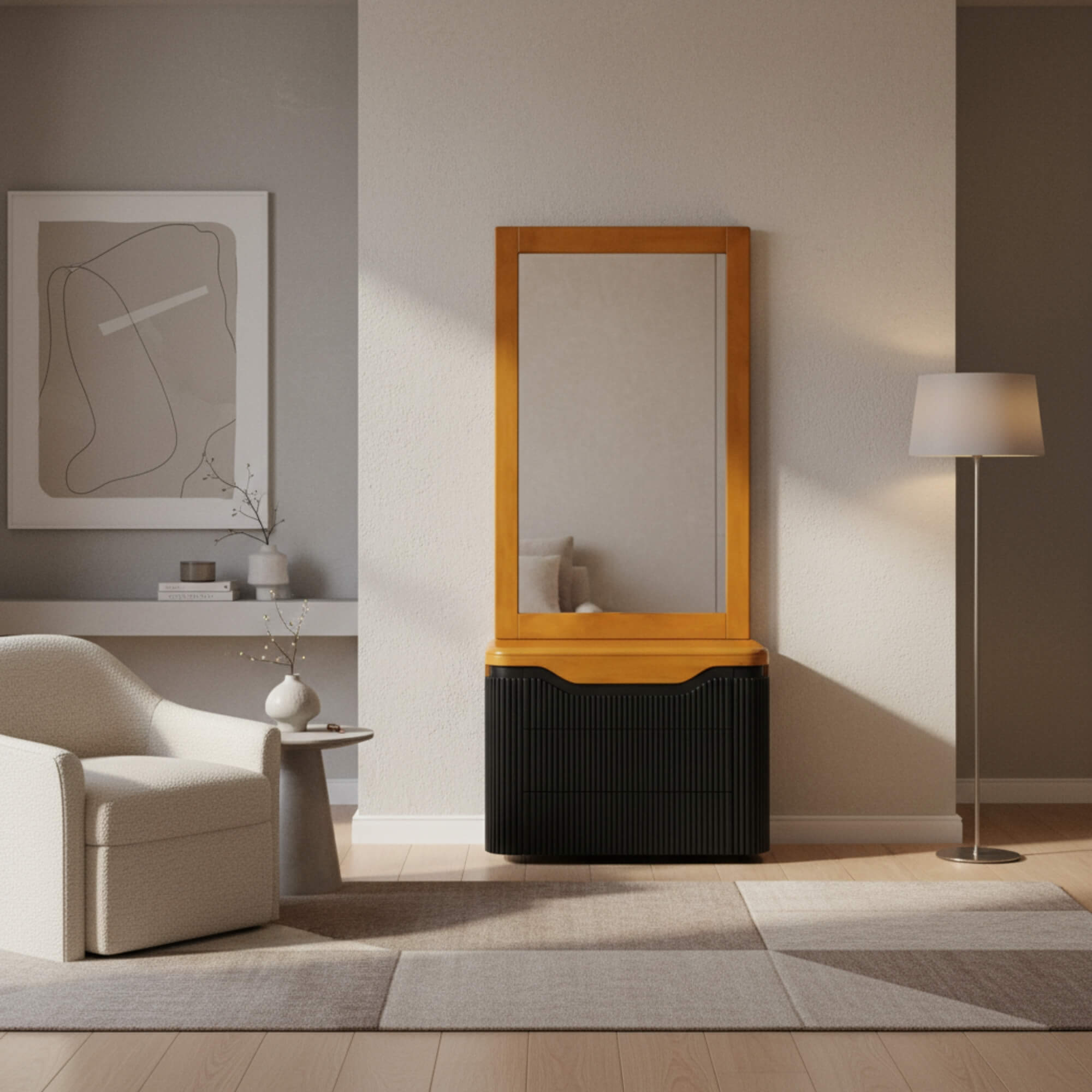 Flute Dressing Table with Mirror – Textured Sophistication Meets Everyday Function