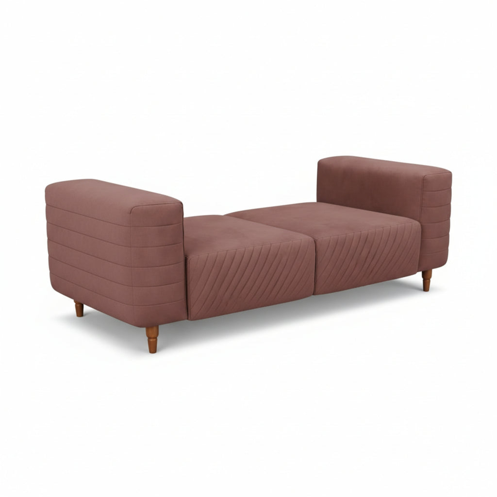 Brown sofa with wooden legs on a white background