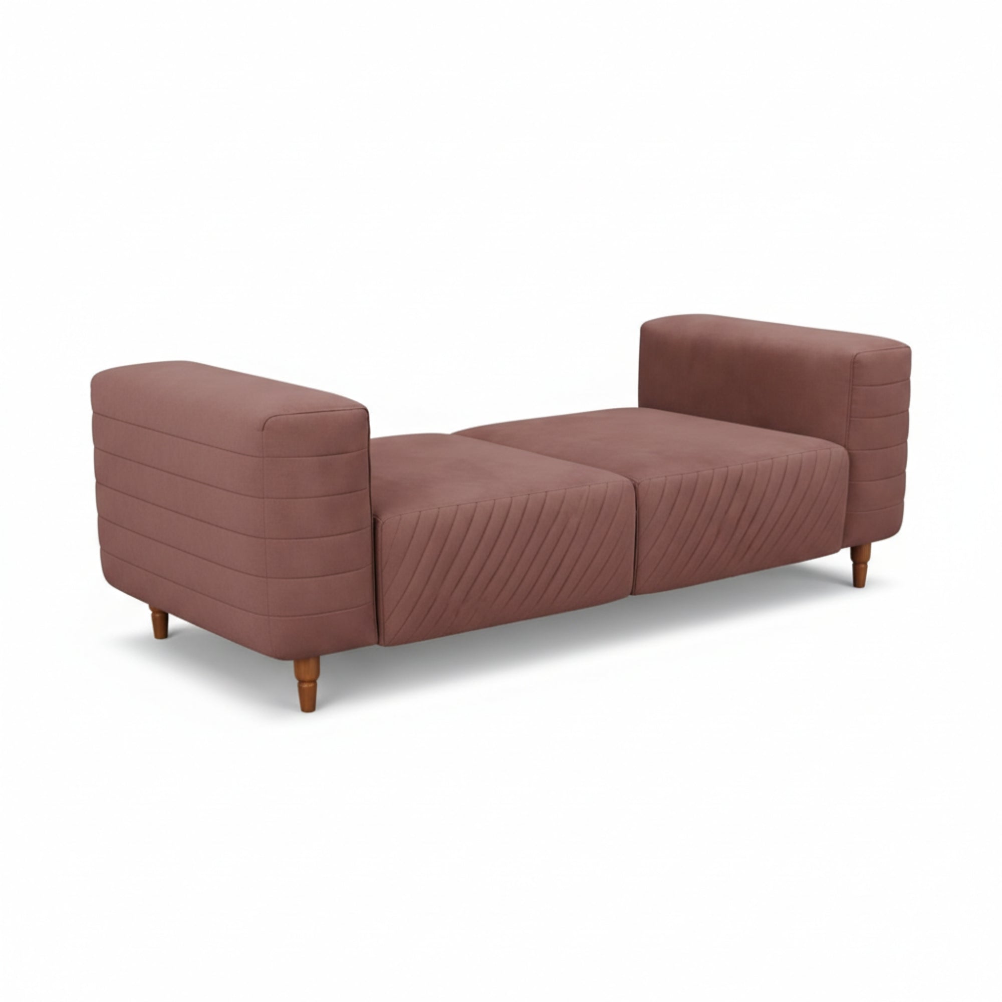 Brown sofa with wooden legs on a white background