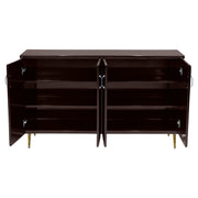 Dark brown sideboard with gold legs on a white background
