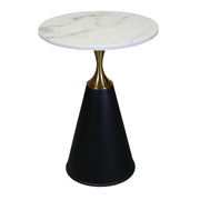 C815 End Table  Round Marble-Finish Side Table with Gold Accent