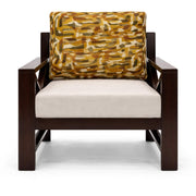 Chair with a patterned cushion on a white background
