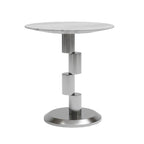 230# End Table  Round Marble-Finish Side Table with Modern Metal Base
