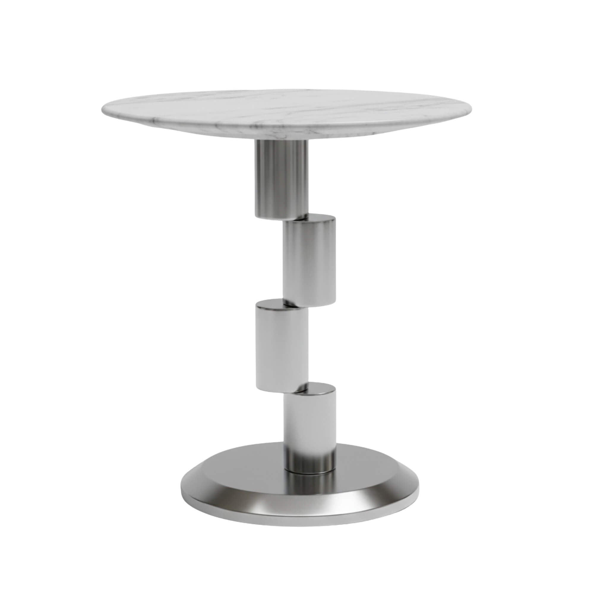 230# End Table  Round Marble-Finish Side Table with Modern Metal Base