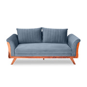 Gray sofa with wooden frame on a white background