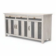 Wooden sideboard with striped design on a white background