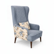 Gray armchair with floral-patterned seat on a white background