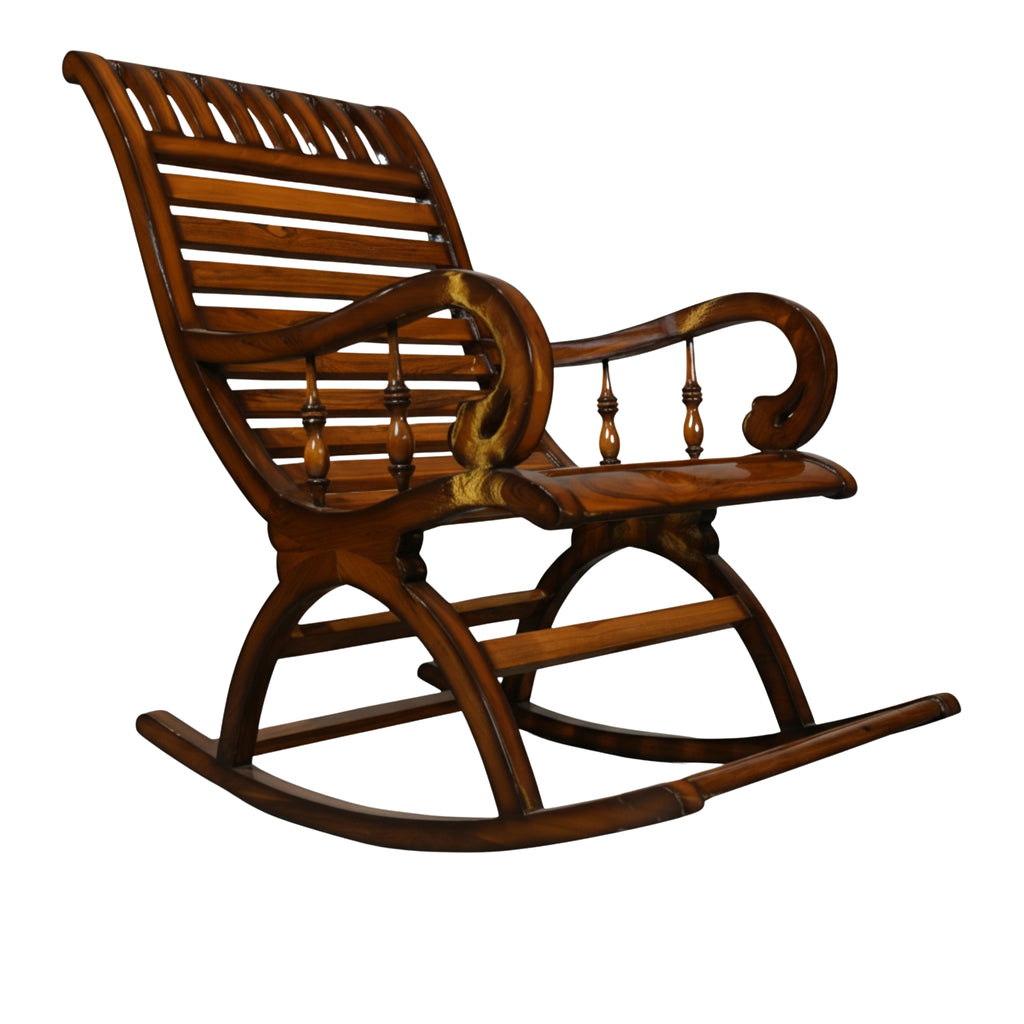 Stellar Solid Wood Rocking Chair - Walnut Gloss Finish