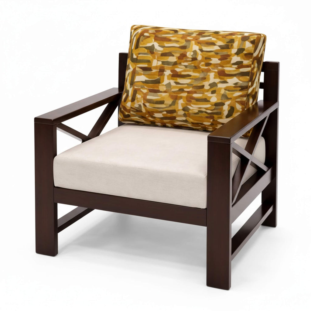 Sofa Polo 1 Seater- Stylish Teak Wood & Soft Suede