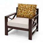 Sofa Polo 1 Seater- Stylish Teak Wood & Soft Suede