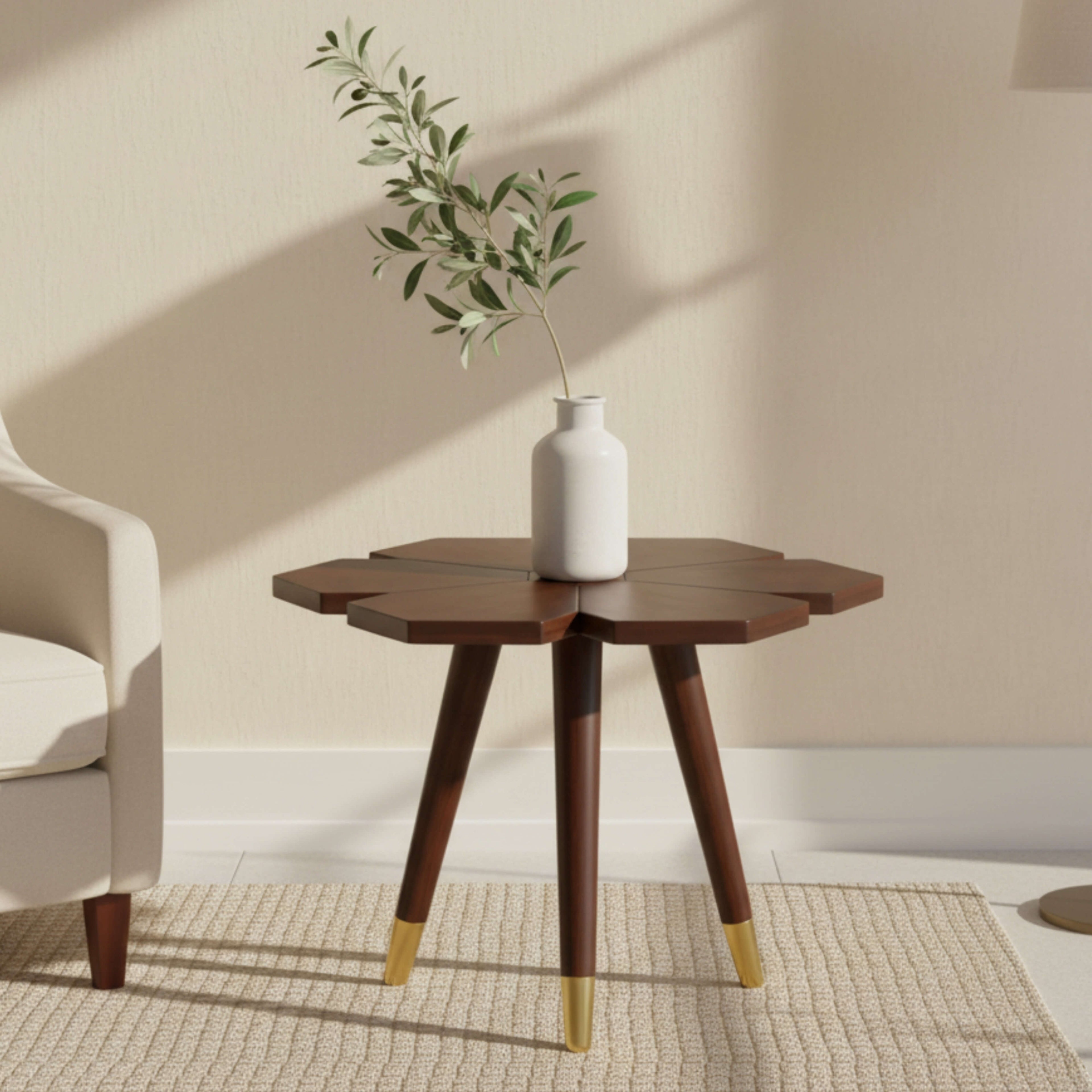 Kamal End Table  Walnut Solid Wood Side Table for Living Spaces