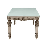 Mace carved marble dining table, end view