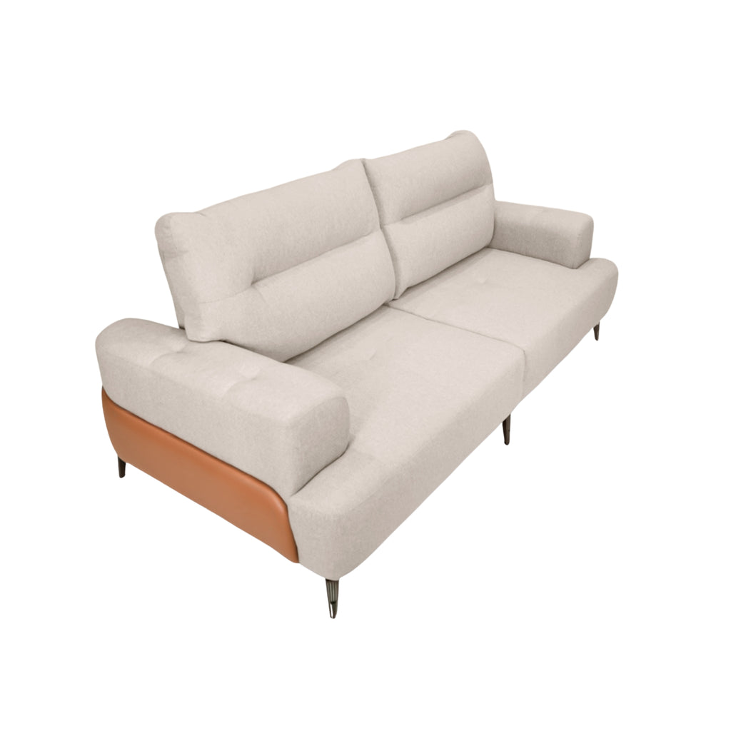 Compass Grey & Tan 3-Seater Fabric Sofa - Adjustable Backrest for Flexible Co