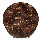 Round wooden stool with a geometric pattern