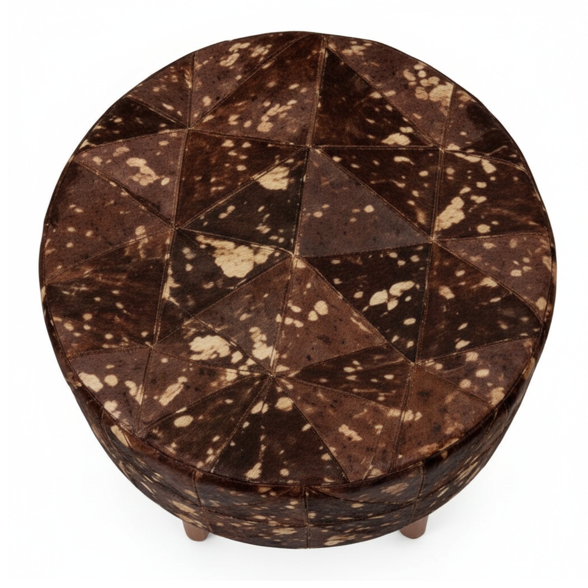 Round wooden stool with a geometric pattern