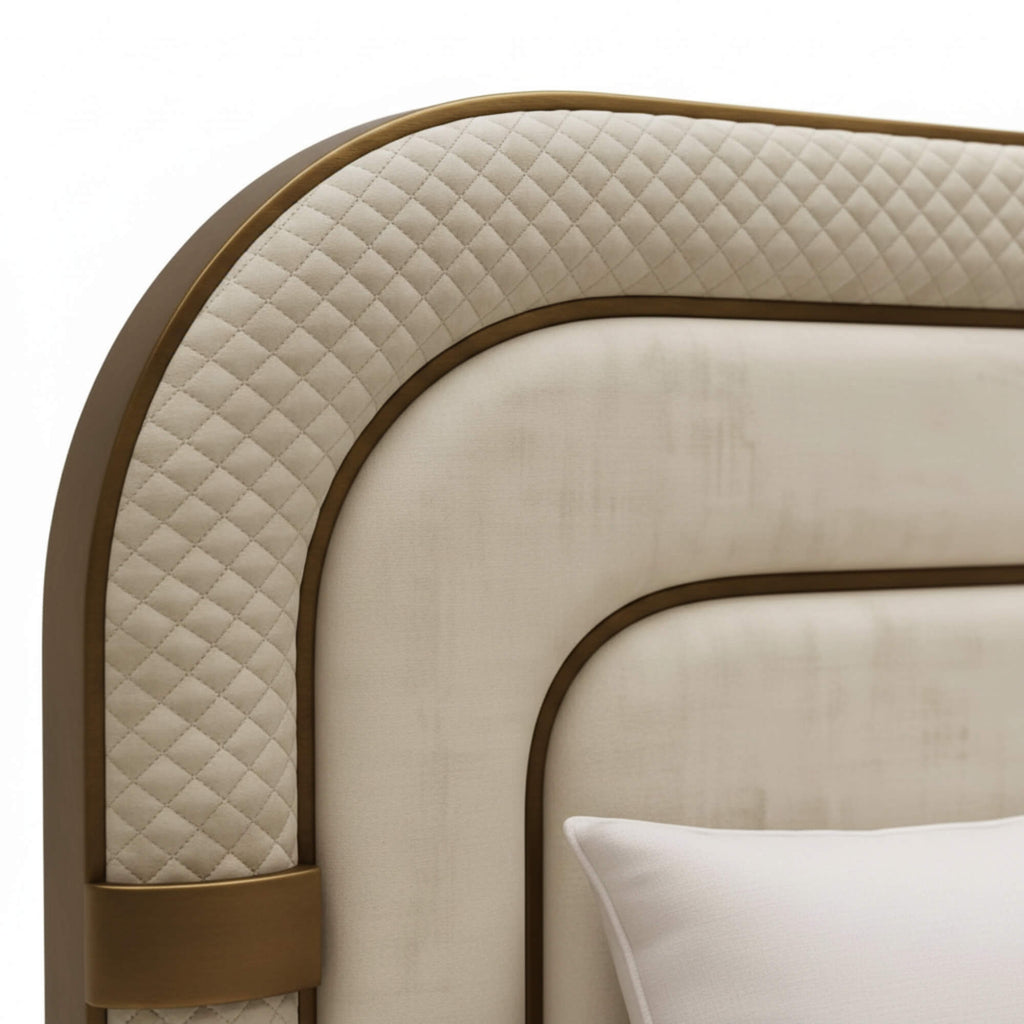 Rustic King Bed With Storage – Upholstered Frame with Statement Layered Headboard