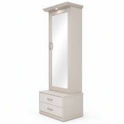 White wardrobe with a mirror on a white background