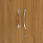 Wooden cabinet doors with silver handles