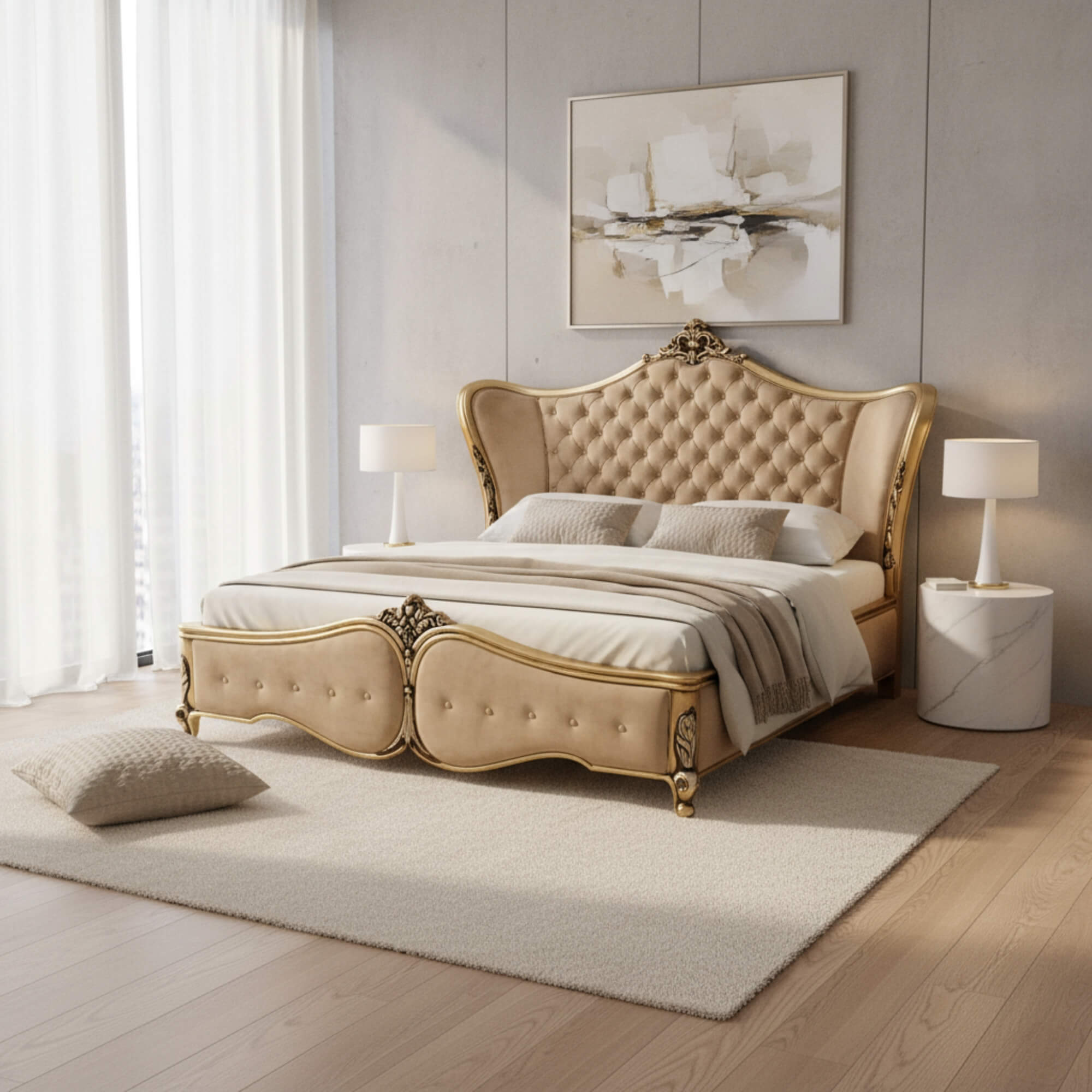 Harmony Carvin King Bed with Storage – Ornate Craftsmanship with Grand Comfort