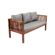 Wooden sofa with gray cushions on a white background