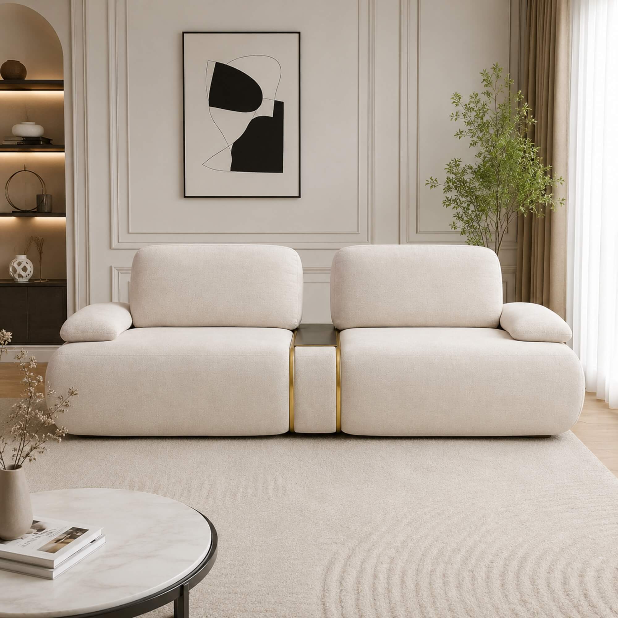 Soho 3 Seater Sofa- Modern Modular Design with Plush Cushions & Metallic Accent