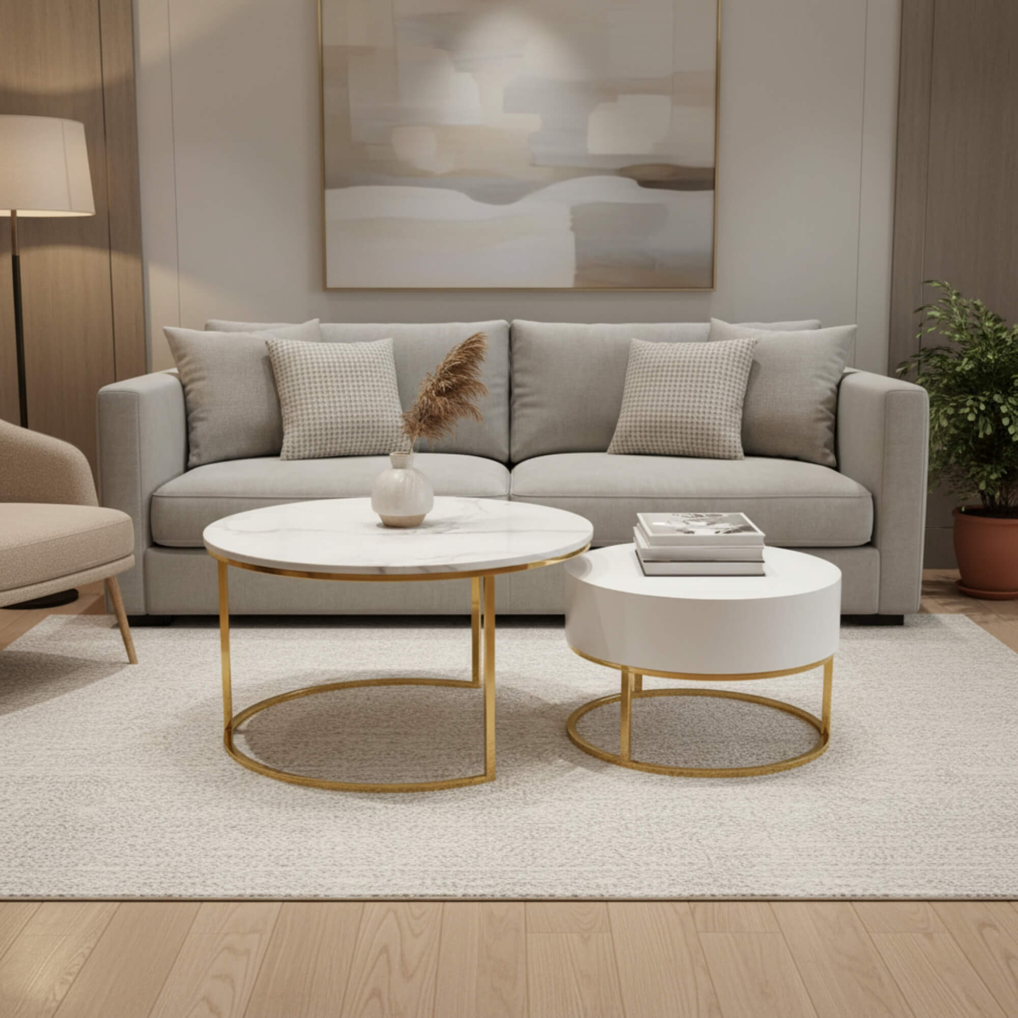 Corundum Marble Coffee Table A38 (Set of 2) – Modern Luxury with Nested Versatility