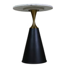 C815 End Table  Round Marble-Finish Side Table with Gold Accent