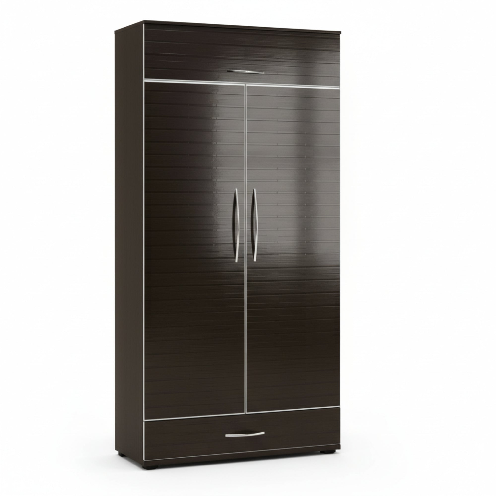 Ren 2 Door Wardrobe- Glossy Walnut Finish with Smart, Space-Saving Storage