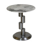 230# End Table  Round Marble-Finish Side Table with Modern Metal Base
