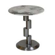 230# End Table  Round Marble-Finish Side Table with Modern Metal Base