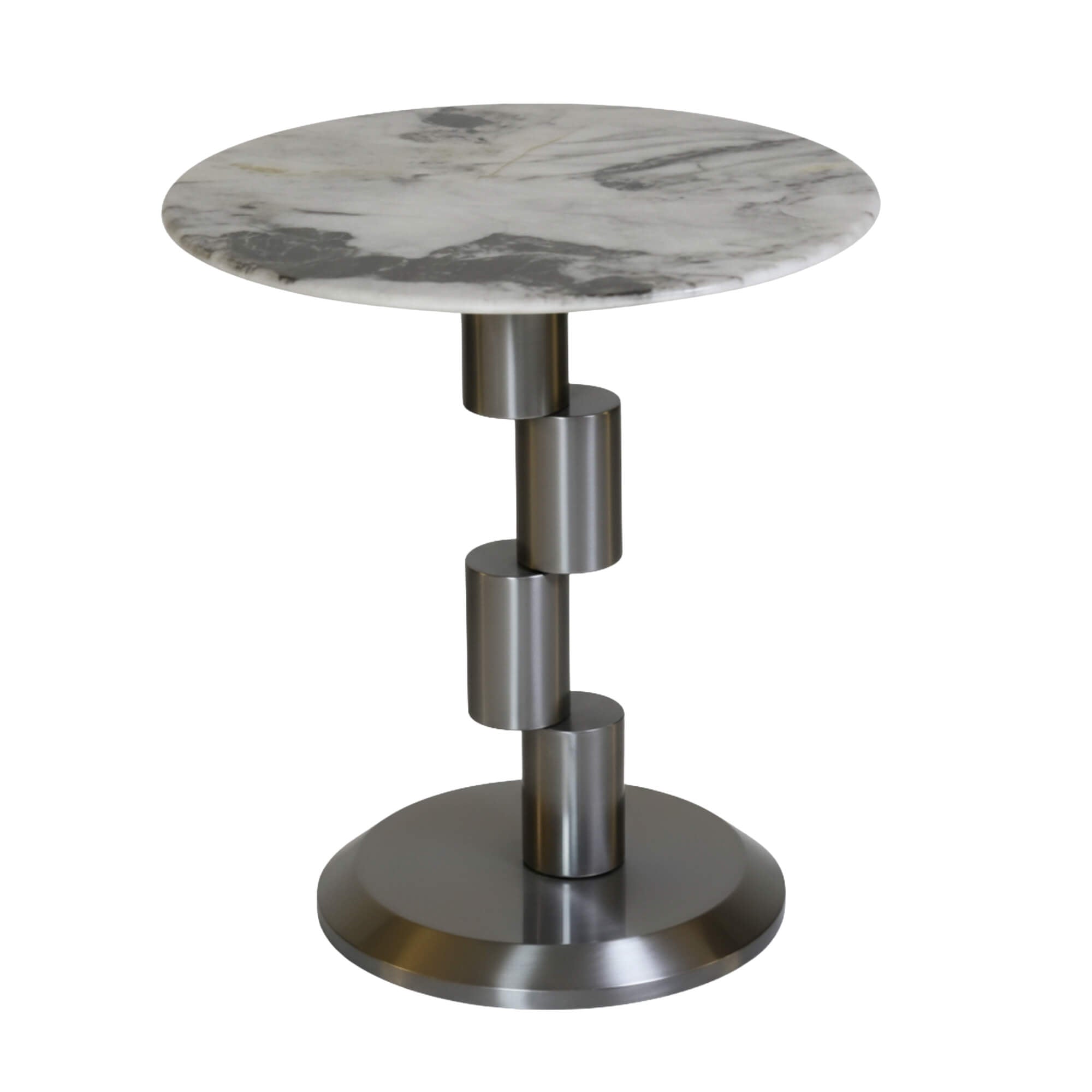 230# End Table  Round Marble-Finish Side Table with Modern Metal Base