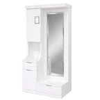 Charm Dressing Table features a pristine white finish of the tabletop and the matching circular frame of the built-in vanity mirror