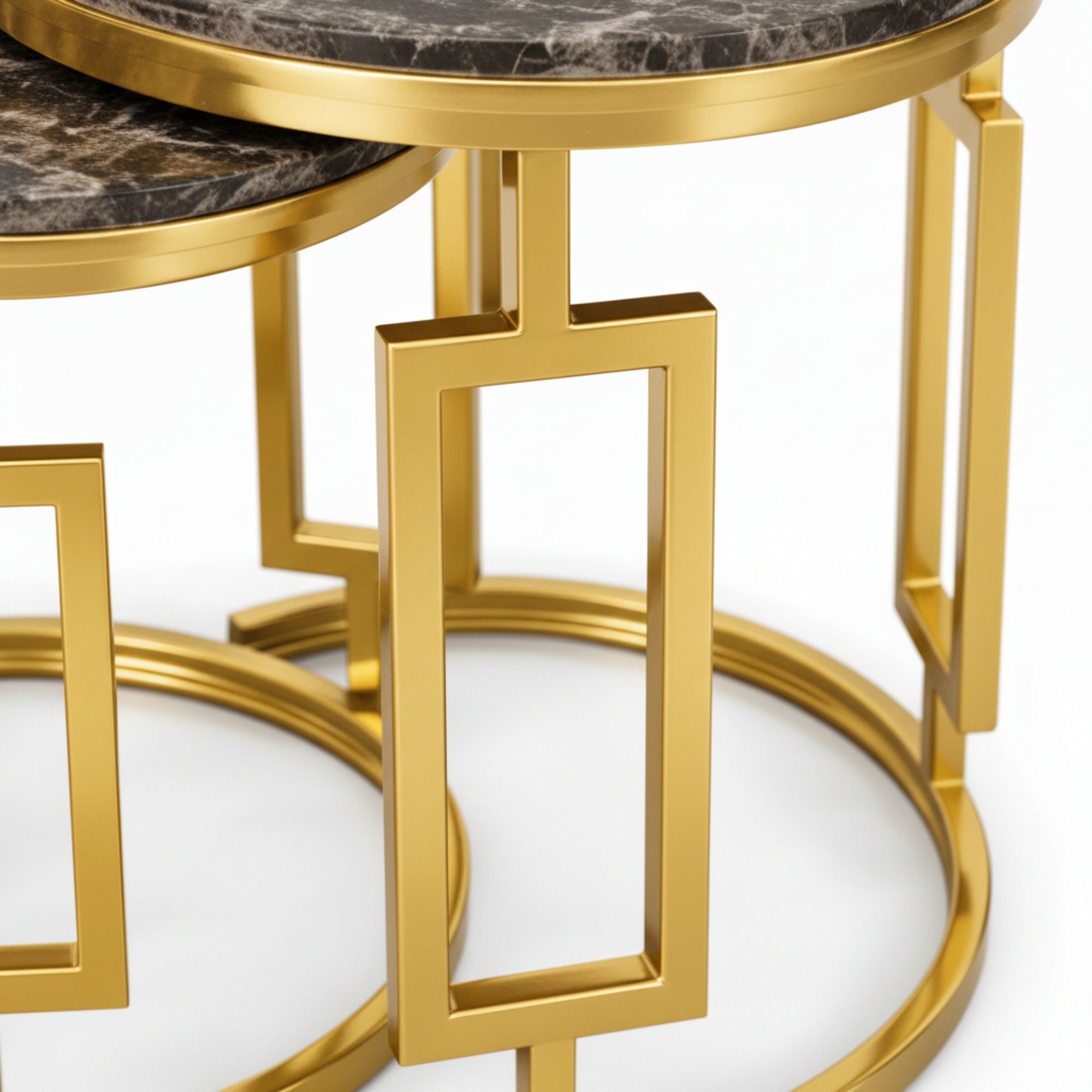 Optimus Nest of Table Set of 3  Marble & SS Chrome Nesting Coffee Tables