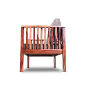 Wooden chair with gray cushion on a white background
