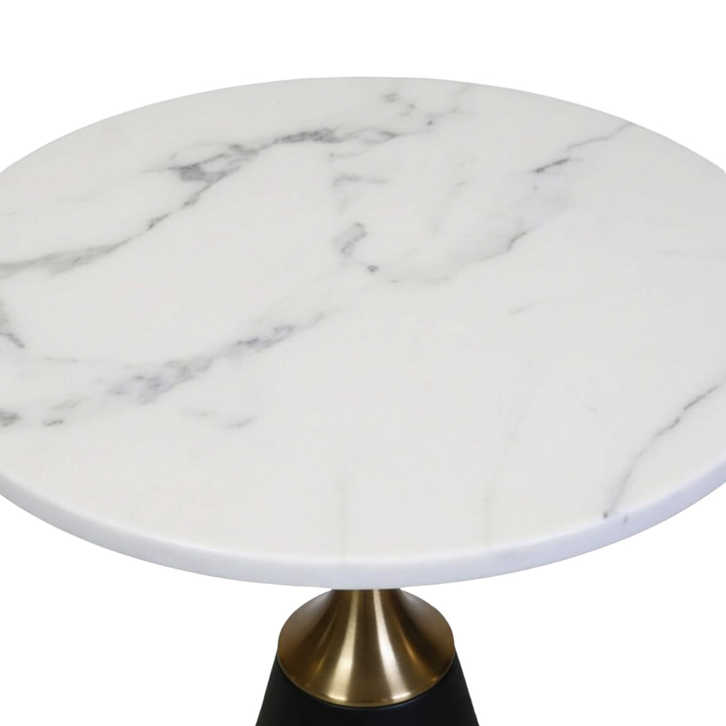 C815 End Table  Round Marble-Finish Side Table with Gold Accent