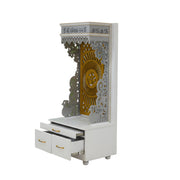 Golden Om Temple - Wooden Pooja Mandir with Storage