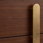 Gold handle on a wooden door