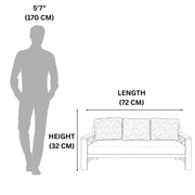 Measurement chart showing a person and a sofa with dimensions labeled.