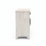 Wooden cabinet with a marble top on a white background