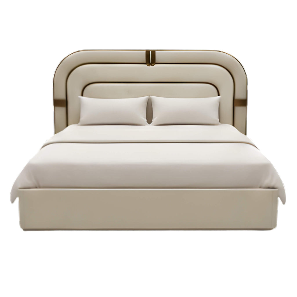Rustic King Bed With Storage – Upholstered Frame with Statement Layered Headboard