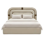Rustic King Bed With Storage – Upholstered Frame with Statement Layered Headboard
