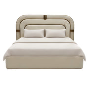 Rustic King Bed With Storage – Upholstered Frame with Statement Layered Headboard