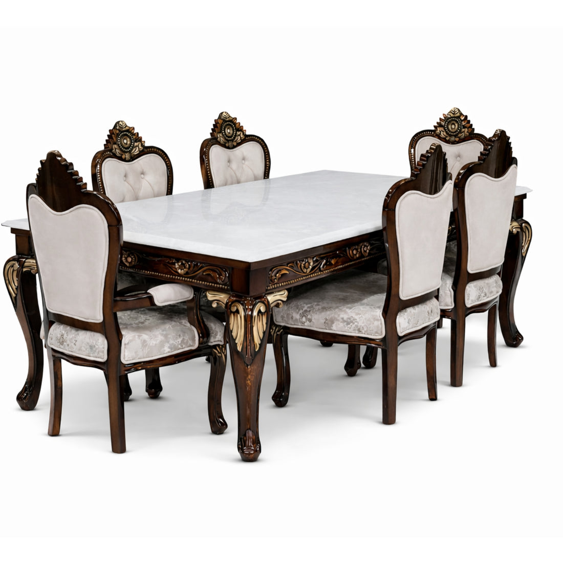 Bicaso Marble 6 Seater Dining table Base    Bicaso Dining Chair    Onex Marble
