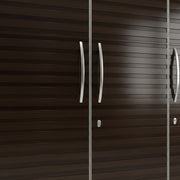 Dark wooden wardrobe with silver handles